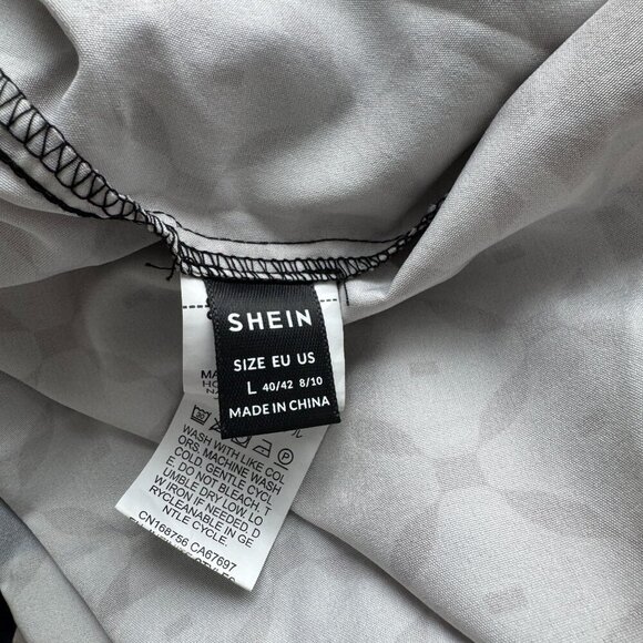 Shein Women Bohemian Short Sleeve Black & Beige Printed Maxi Dress Size L - Picture 3 of 9